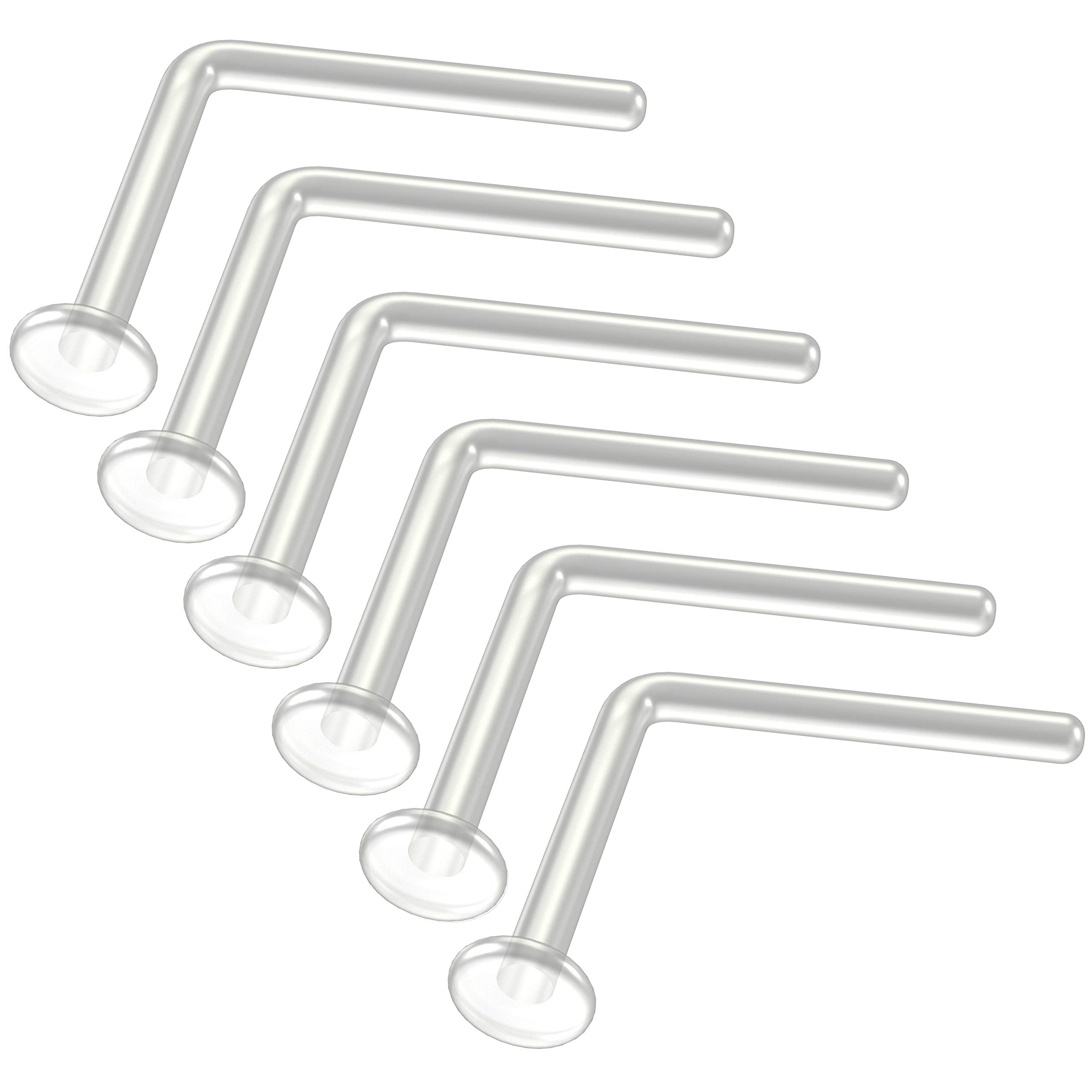 6pc 20g 0.8mm L-Shaped Nose Bar Ring Clear Bioflex Nostril Retainer Keeper Rings Small Flexible L Shape Bend Piercing โ image 1
