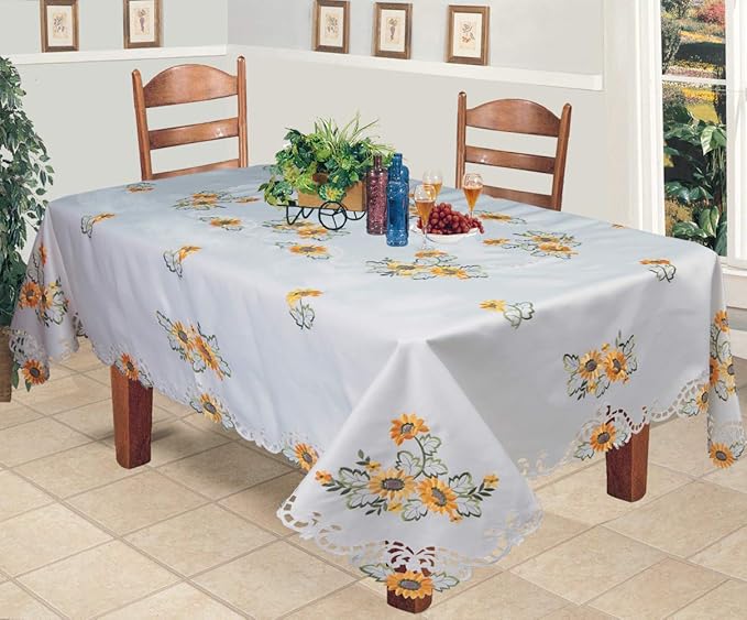 Creative Linens Sunflower Tablecloth Embroidered Cutwork