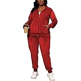 Tycorwd Women's Plus Size Two Piece Outfits Velour Sweatsuits Sets Long Sleeve Loungewear Tracksuit Sets
