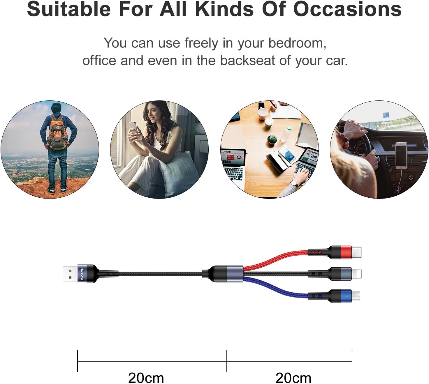 Multi USB Cable, 1ft Multi Charger Cable USAMS 2Pack Short Multi Charging Cable Nylon Braided 3 in 1 Charging Cable Adapter with Type-C,Micro USB Port Connectors for Cell Phones and More (1FT): Home Audio & Theater