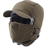 Home Prefer Waterproof Mens Faux Fur Trooper Trapper Hat Hunting Warm Winter Hat with Ear Flaps Visor Face Mask