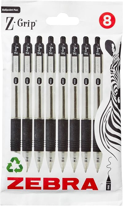 Zebra Pen Z Grip Retractable Ballpoint Pens 8 Pack Black Ink