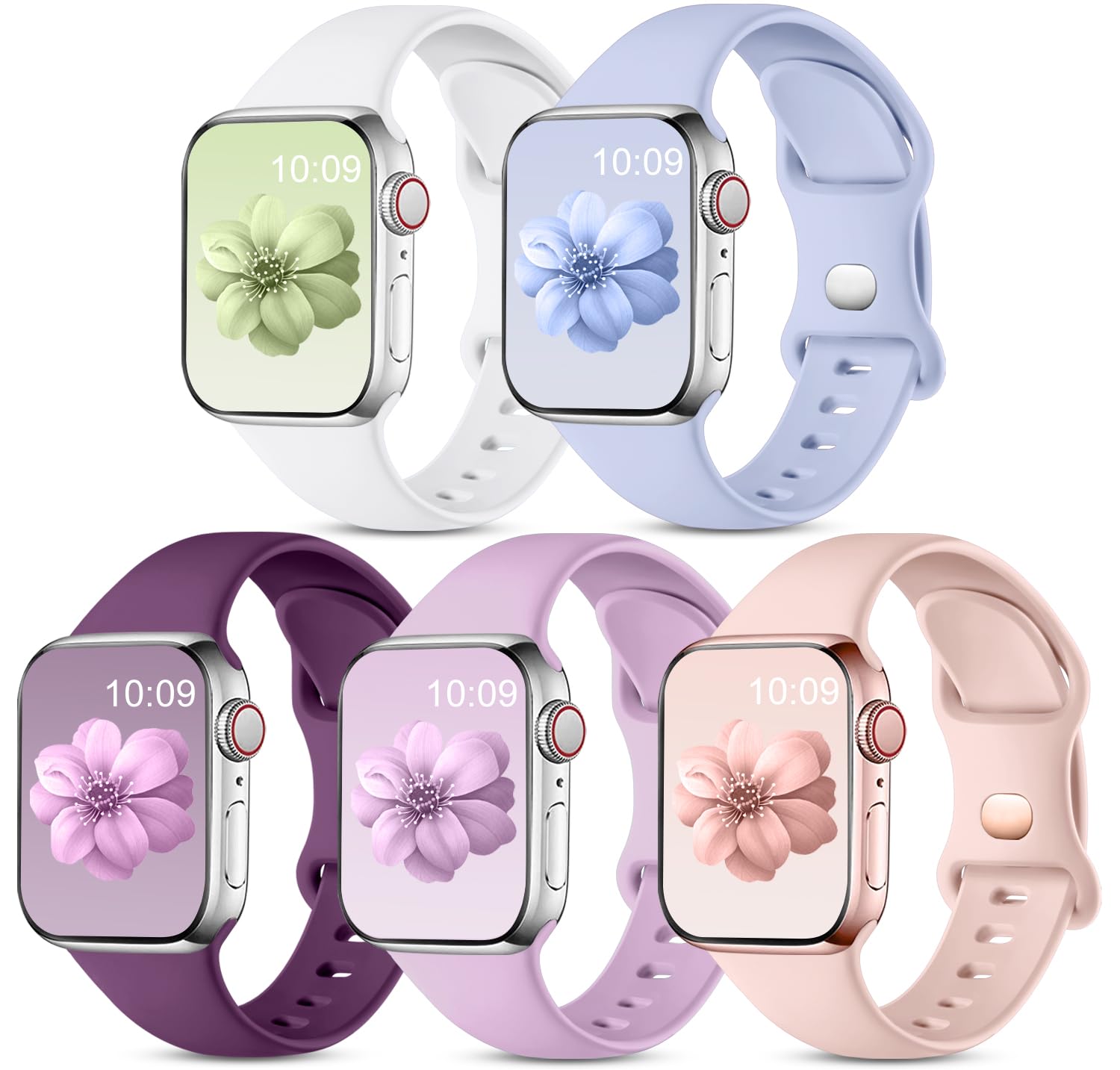 CeMiKa 5 Pack Straps Compatible for Apple Watch Strap 38mm 40mm 41mm 42mm 44mm 45mm 46mm 49mm, Soft Silicone Sport Band for iWatch Series 11 10 9 8 7 6 5 4 3 SE SE3, Women Men, 38mm/40mm/41mm-S/M