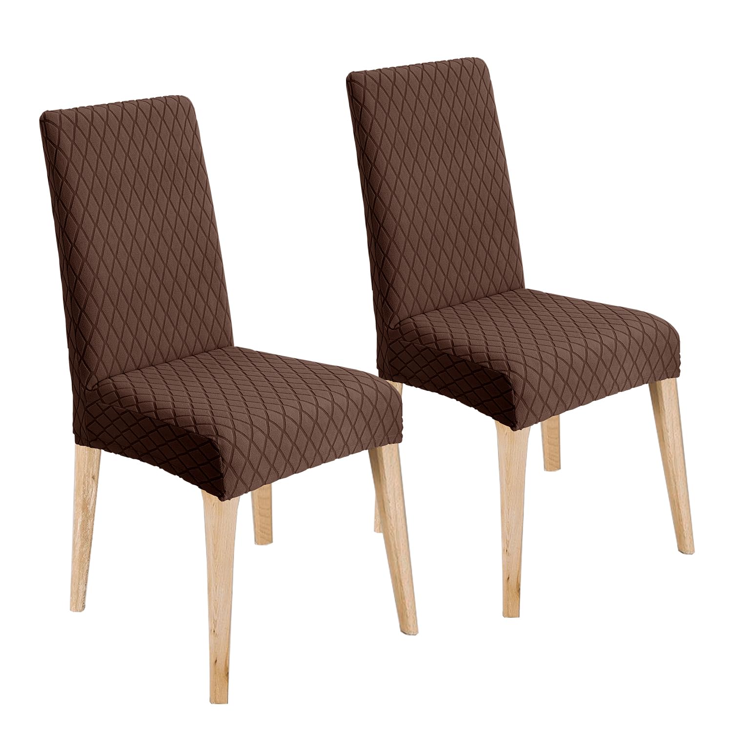 LANSHENG Chair Covers, Stretch Dining Chair Protector Slipcovers Jacquard, Elastic Removable Washable Chair Seat Cover for Dining Room Kitchen Banquet Restaurant Home (Brown, Set of 2)