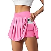 SEAJOJO Women's Athletic Skirts Crossover Wide Waistband Flowy Tennis Sports Skort with Inner Shorts Pockets