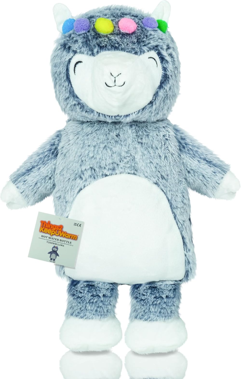 Things2KeepUWarm Blue Llama Plush Hot Water Bottle - Safety Certified