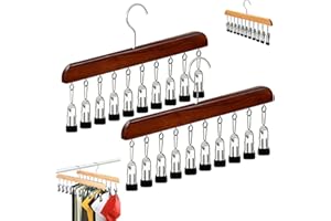 Wooden Clothes Hanger with 10 Clips,Multifunctional Hat Hanger,Ball Cap Rack,Pants Hangers with Clips,Wooden Pant Hangers,Clo