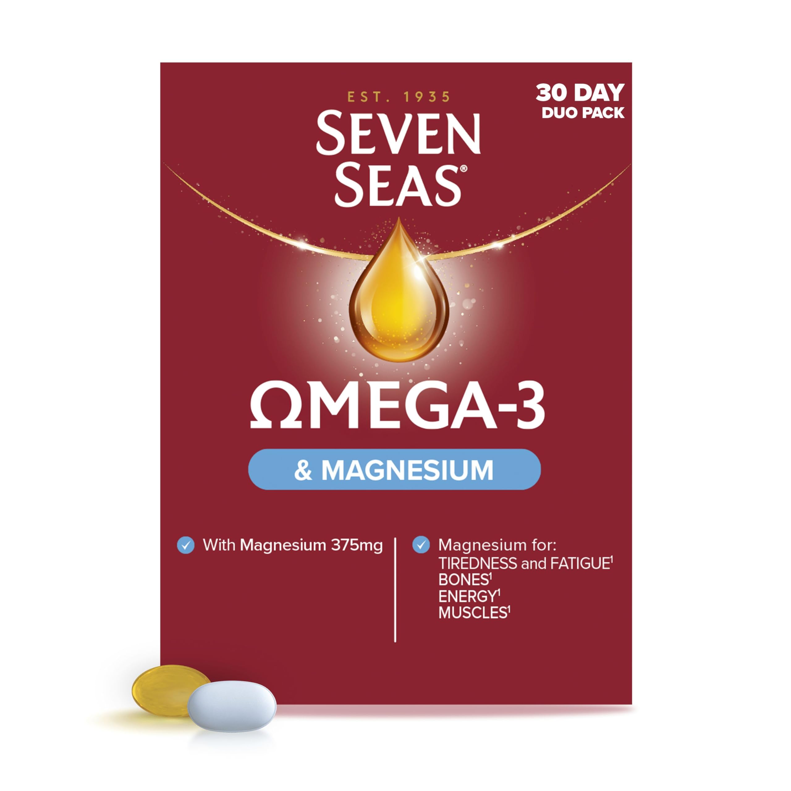 Seven Seas Omega-3 Fish Oil and Magnesium, Omega-3 Plus Vitamin D for Whole Body Healthplus, Duo Pack: 30 Capsules Plus 30 Tablets, 1 Month Supply