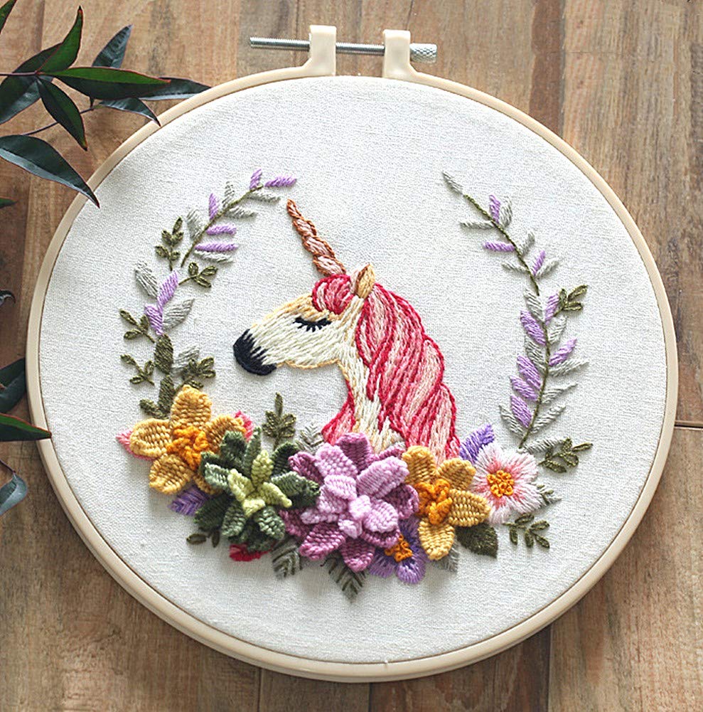 Embroidery Kit, Unicorn, Animals Plants Flowers Horses Awesocrafts Full Range of Embroidery Starter Kits for Beginners Adults Kids DIY Handmade Easy Patterns (Unicorn)