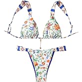 MakeMeChic Women's Floral Print 2 Piece Bikini Sets Tie Back Triangle Thong Bathing Suit Swimsuit