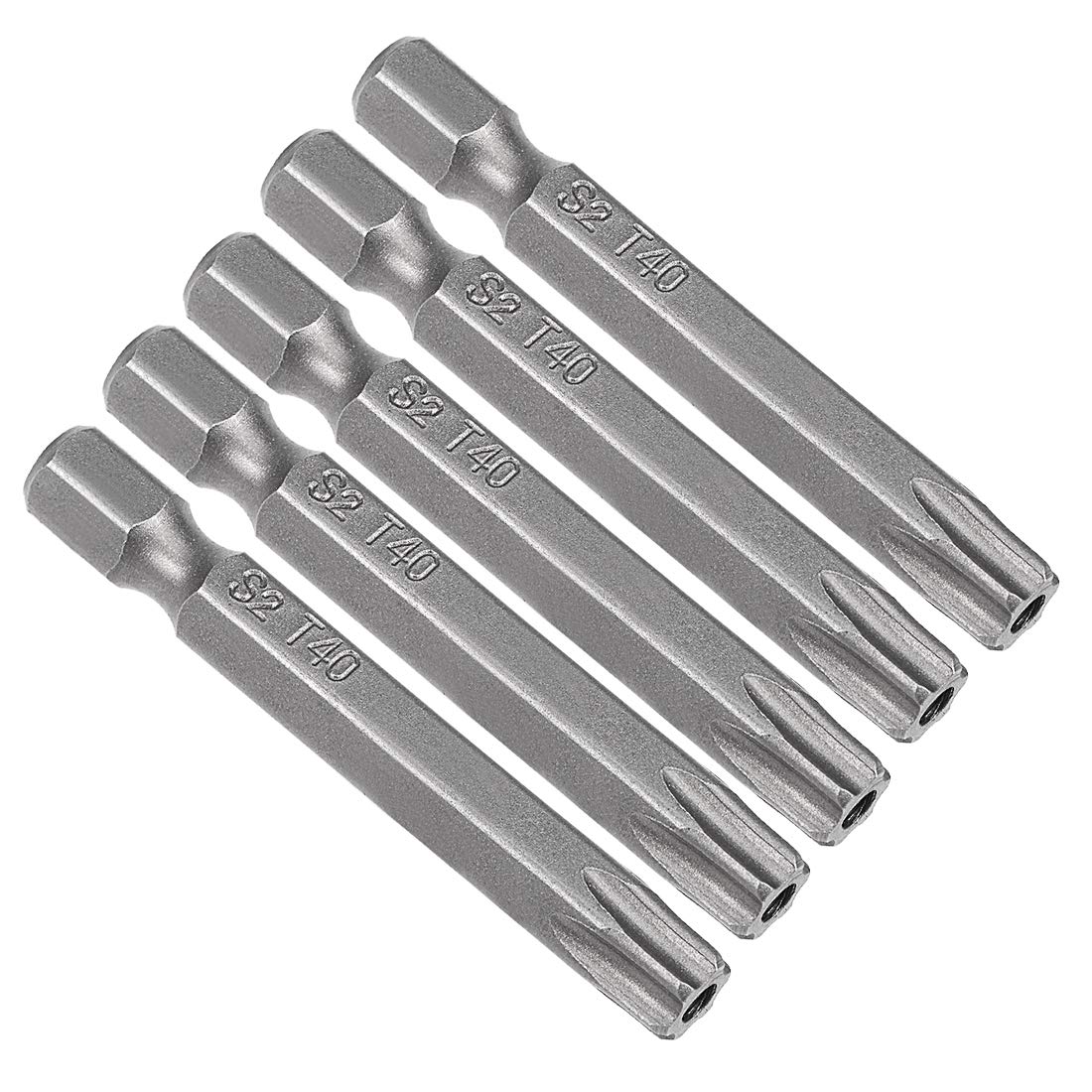sourcing map 5 Pcs T40 Magnetic Torx Screwdriver Bits, 1/4 Inch Hex Shank 2-inch Length S2 Security Tamper Proof Screw Driver Kit Tools