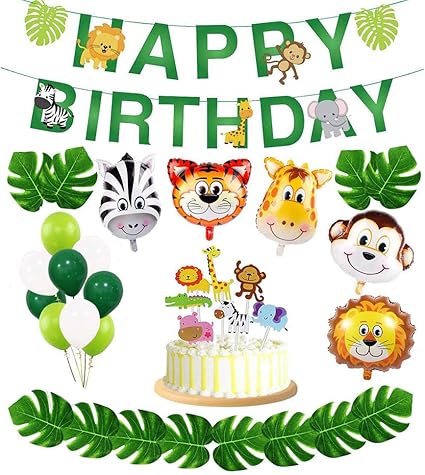 Amazon Com Odowalker 35 Pcs Jungle Theme Party Supplies Happy