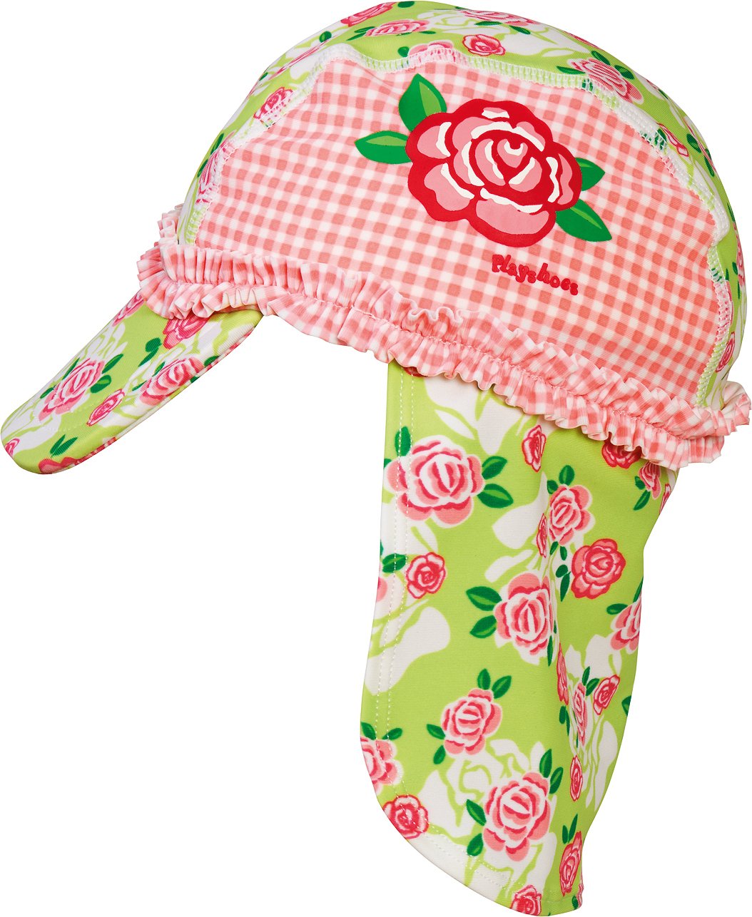 Playshoes Girl's UV Sun Protection Roses Swim Cap, Green, Large (Manufacturer Size:53cm)