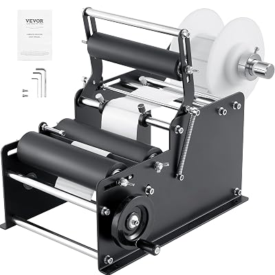 VEVOR Manual Round Labeling Machine, 15-20pcs/min, Applicator for Round Bottles, Adjustable for 0.78-4.72 inch Diameter (with Pressing Bar)