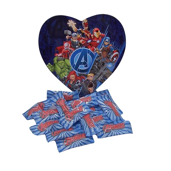 AVENGERS COLLECTIBLE TIN, INDIVIDUALLY WRAPPED CARAMEL FILLED CHOCOLATE WITH REUSABLE CONTAINER, EASTER BASKET STUFFER 3.38 OUNCES