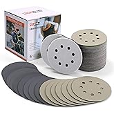 POLIWELL 120pcs 5 Inch Sanding Discs Hook & Loop 8 Holes Wet Dry 320 400 600 800 1000 2000 3000 Grit Orbital Sandpaper with 2