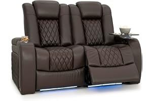 Seatcraft Diamante Zero-Gravity CoolZero Italian Leather Home Theater Seating, Power Headrest, Power Recline, Row of 2 Loveseat, Brown