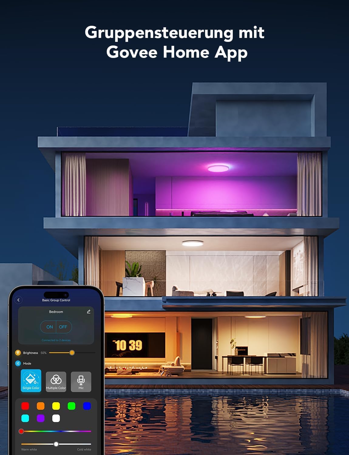 Govee Deckenleuchte RGBIC Smart, 24W Ø30cm Led Deckenleuchte dimmbar, Deckenlampe Led mit 16 Millionen DIY Farben, Kompatibel mit Alexa & Google Assistant, für Schlafzimmer 8