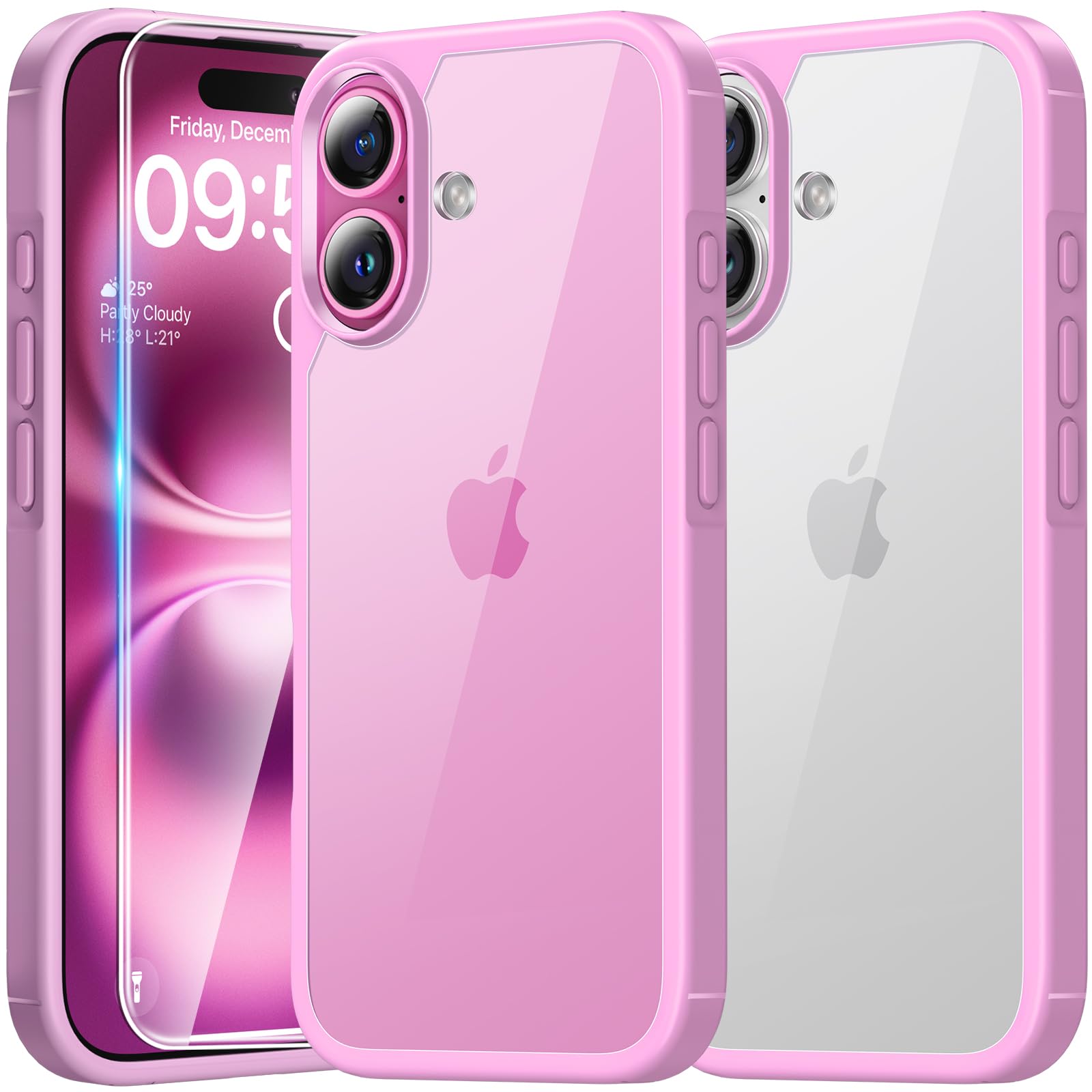 TAURI for iPhone 16 Plus Case with HD Screen Protector, [Not-Yellowing] [15 FT Grade Protection] Shockproof Phone Case for iPhone 16 Plus 6.7 Inch - Pink