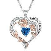 ASGEMSFJ Sterling Silver Heart Birthstone Necklaces | Birthday Gifts for Women | Forever Love Rose Anniversary Jewelry for Her Wife Mom Daughter Girlfriend, 18"+2" Chain