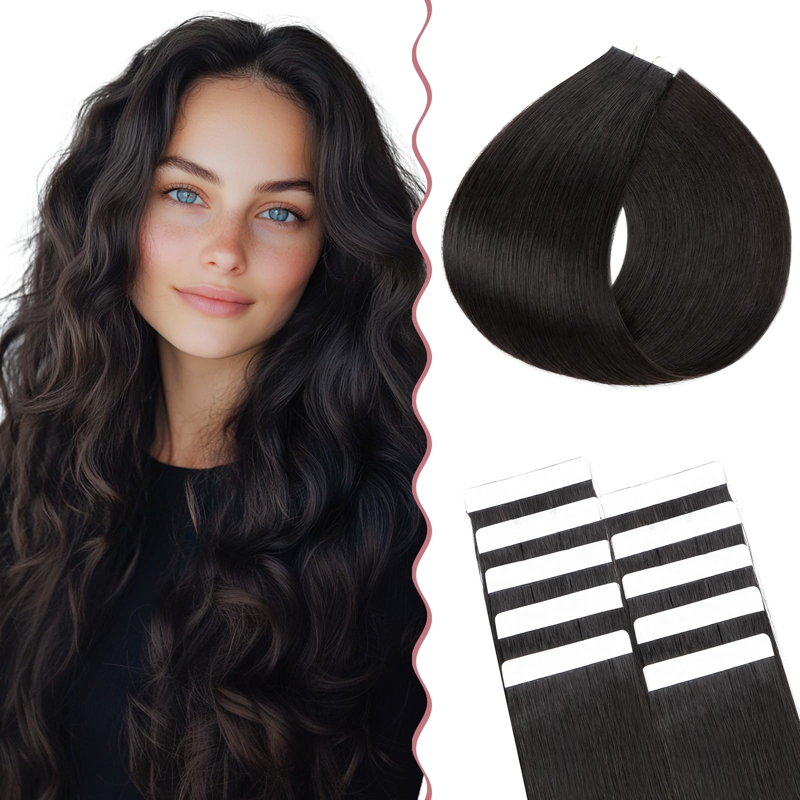 18 Inch SEGO 10 PCS Tape Hair Extensions Real Human Hair Thin Type [#1B Natural Black] Seamless Skin Weft Remy Hair Extension (15g)