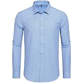 EOUOSS Mens Printed Dress Shirts 4-Way Stretch Long Sleeve Wrinkle Free Floral Casual Button Down Shirt