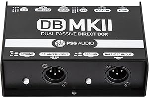 PSG AUDIO DB-MKII Dual Premium Direct Injection Audio Box Passive DI Unit Hum Eliminator w/Input Attenuator to Connect Guitar & Bass,1/4'' Impedance Transf. Connector Balanced & Unbalanced XLR