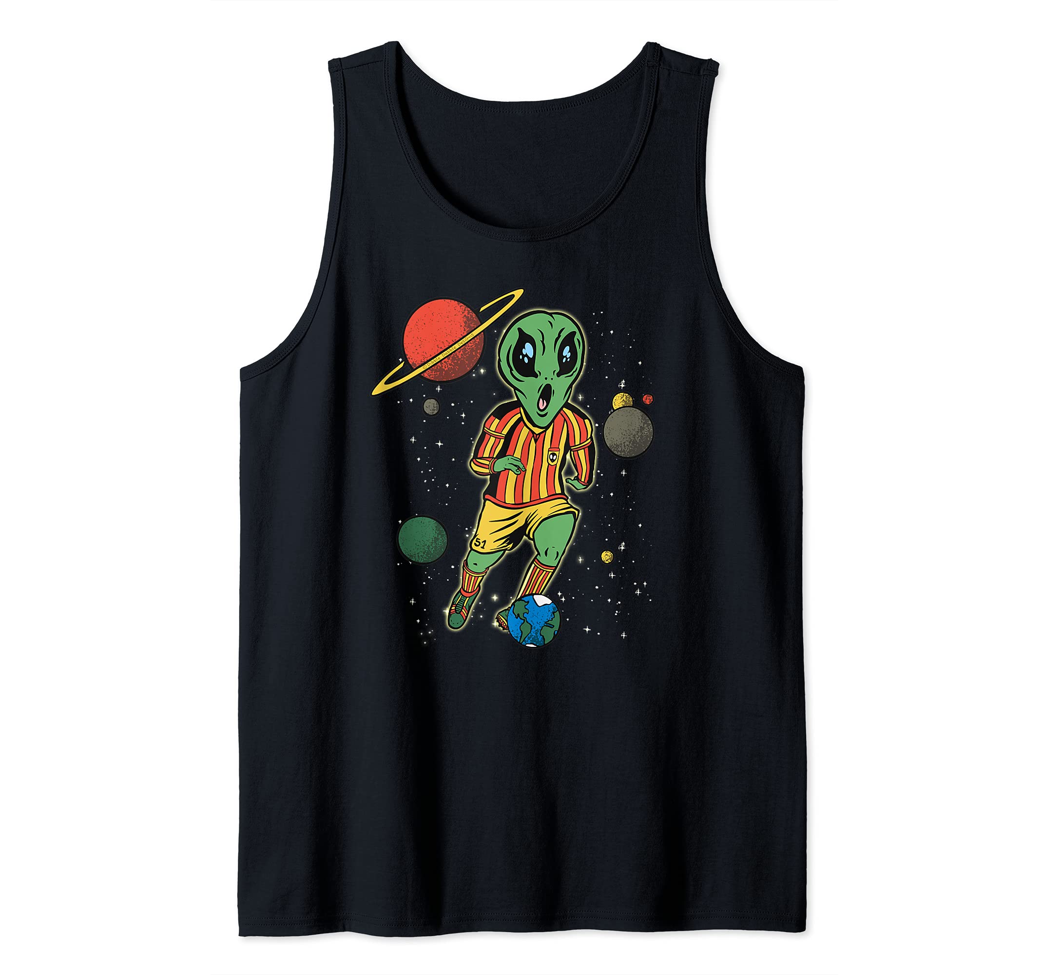Funny Soccer Player in Space with Alien - Soccer Tank Top
