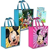 Disney Mickey & Minnie Mouse Tote Bag Set - 3 Classic Disney Reusable Grocery Bags, Travel Totes, for Party Favor Supplies, Plus Stickers
