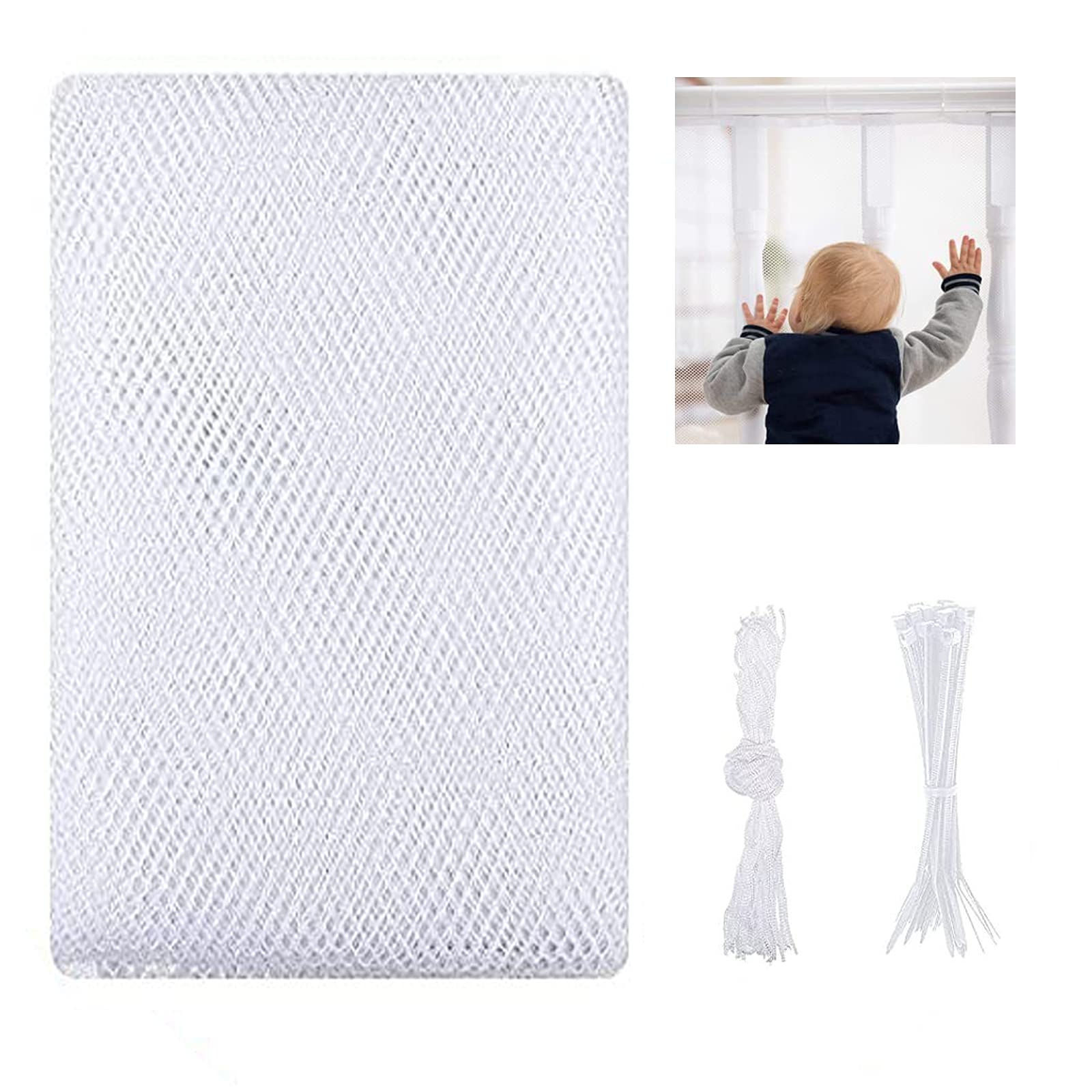 Child Safety Net YUTOU Balcony Safety Net Mesh Stair Railing Safety Net Stairs Guard Protective Netting Stairway Safety Net Guard Protection Net for Kids Pet with Ropes and Cable Tie (9.8 × 2.4ft)