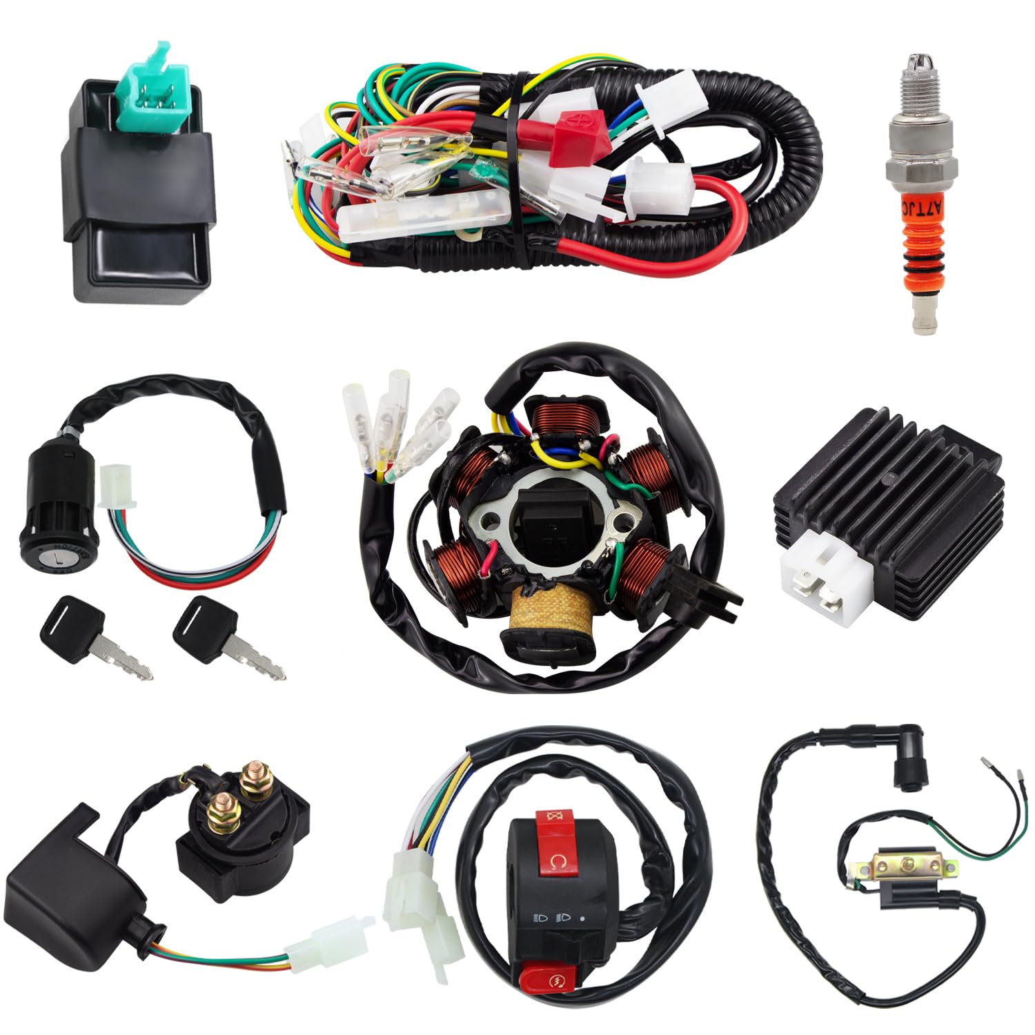 Photo 1 of Amavoler Complete Electrics Stator Coil CDI Wiring Harness Spark Plug Kits Aftermarket Replacement Parts Fit for 50cc 70cc 110cc 125cc ATV Go Kart Quad 4 Wheeler Dirt Pit Bikes.