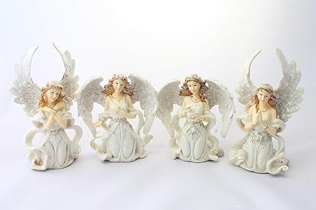 Immagini Di Angeli Di Natale.Resina Di Natale A Forma Di Angeli 3 Dimensional Sitting Angel Cream Set Di 4 Amazon It Casa E Cucina