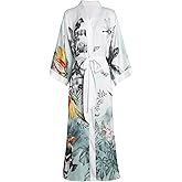 Aensso Long Soft Lightweight Silky Kimonos Robes for Women, Luxury Japanese Floral Womens Kimono Robe