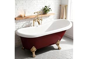 67" Acrylic Clawfoot Bathtub Elegant, Traditional Oval Slipper Tub with Claw Feet for Bathroom, Wine Red (E-SLD-YG851)