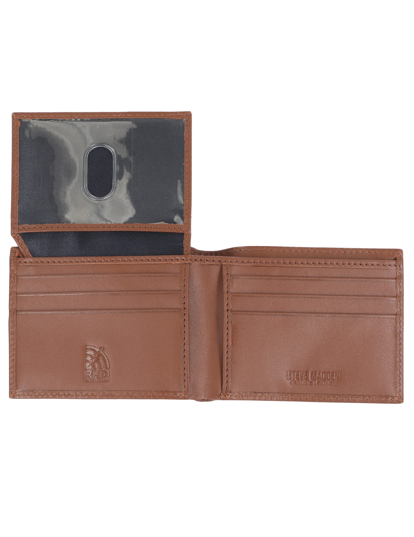 Steve Madden Men's Slim Leather Wallet with Extra Capacity Attached Flip Pockets