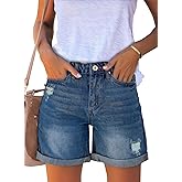 luvamia Women's Casual Ripped Denim Shorts High Rise Distressed Rolled Hem Jeans Shorts