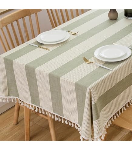 Dremisland Nappe Rectangulaire Lavable En Lin Et Coton - Vert 140 X 180 Cm - Table De Cuisine Avec Broderie De Franges Élégante - Décoration De Noël
