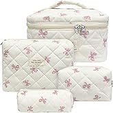 Cozomga Quilted Makeup Bag, Large Capacity Travel Cosmetic Bag for Women and Girls, Aesthetic Storage for Daily and Travel Use