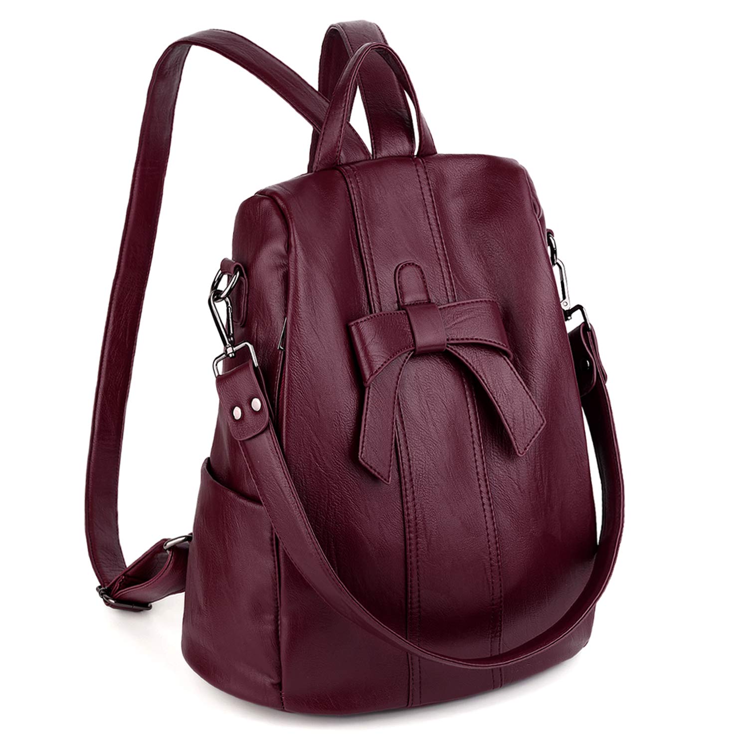 Anti Theft Backpack for Women Mother Mum Bowknot Ladies Laptop Rucksack Bag Travel Shoulder Handbag Vegan Leather by UTO Wine Red