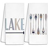 STHTTSW Lake Kitchen Towels, Gifts for Lakes House Lovers Dish Tea Towels for Kitchen, Nautical Lakehouse Boat Paddle Decorative Hand Towels for Bathroom, 16x24 Inch Set of 2
