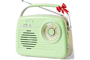 BINGXUE Small Radios Portable AM FM, Vintage Transistor Radio with Bluetooth, Battery Operated and Plug in Wall Retro Radio for Home/Outdoor, Large Dial Easy to Use, Christmas Seniors Gifts