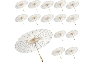 YOUKE OLA 15 Pack Paper Umbrellas Chinese Japanese Parasol Umbrella Paper Decorative 33 Inches DIY Oiled Paper Painting Umbrellas Crafts for Wedding Bridal Party Decor Photography Prop, White
