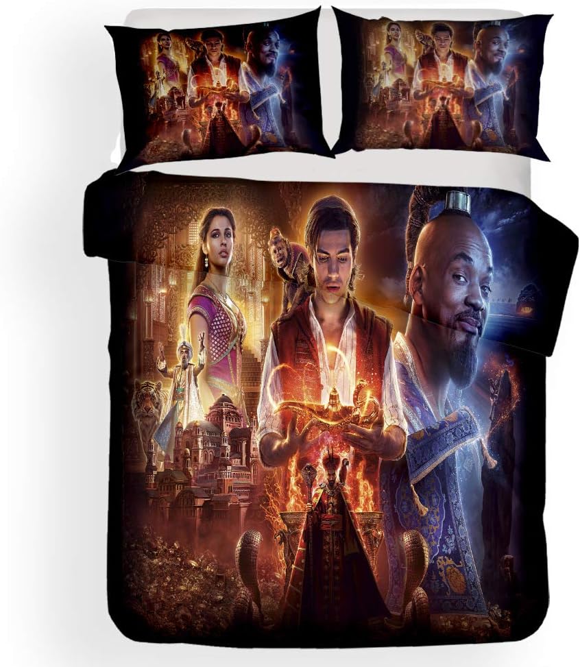 LDWAY Bedding 3D Digital Print Movie Dumbo Aladdin Children's Bed Linen 3-Piece Suit 135 x 200 cm, A02, 135 x 200 cm