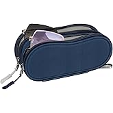 FINTIE Double Sunglasses Case, Soft Portable Eyeglasses Pouch with Carabiner Clip, Dual Zipper Compartments for Men Women, Dark Blue