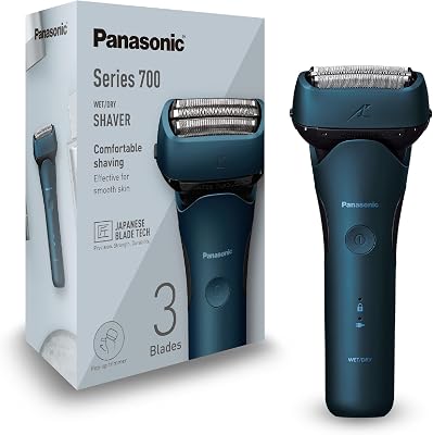 Series 700 ES-ALT4B Afeitadora Eléctrica 3 Hojas para Uso en Seco y Húmedo para Hombres, Inalámbrica Impermeable, Sensor Receptivo, Cabezal Flexible, Trimmer, Agarre Ergonómico, Azul