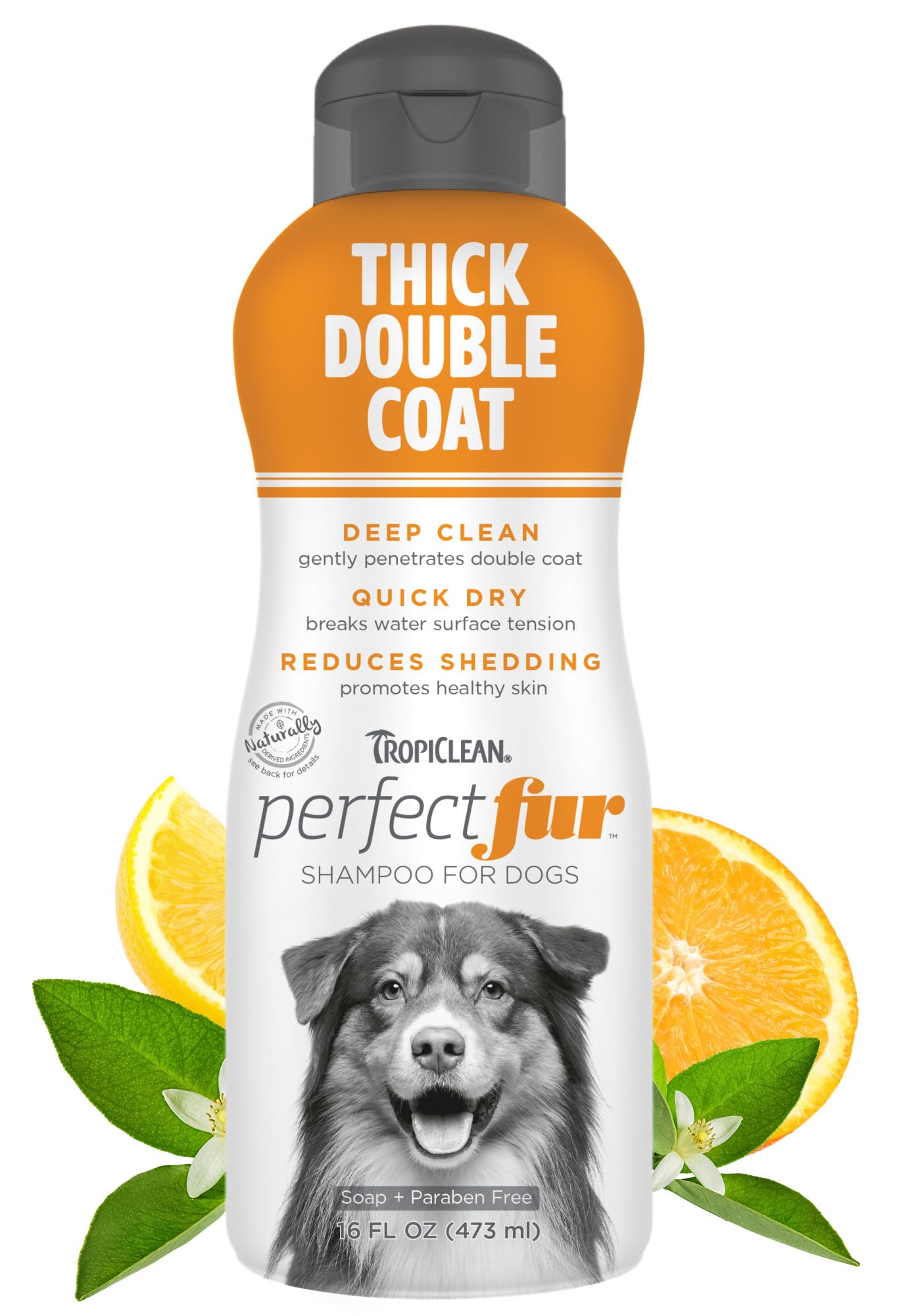 TropiClean PerfectFur Dog Shampoo - Used by Groomers - Derived from Natural Ingredients - Shedding Control Formula for Thick Double Coat Breeds like Australian Shepherds & Huskies - 473ml