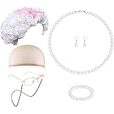 JeryWe 11 Pcs Old Lady Costume Cosplay Set Grandma Wig Cap Granny Glasses Chain Cords Pearl Bead Necklace Earring Hair Curler