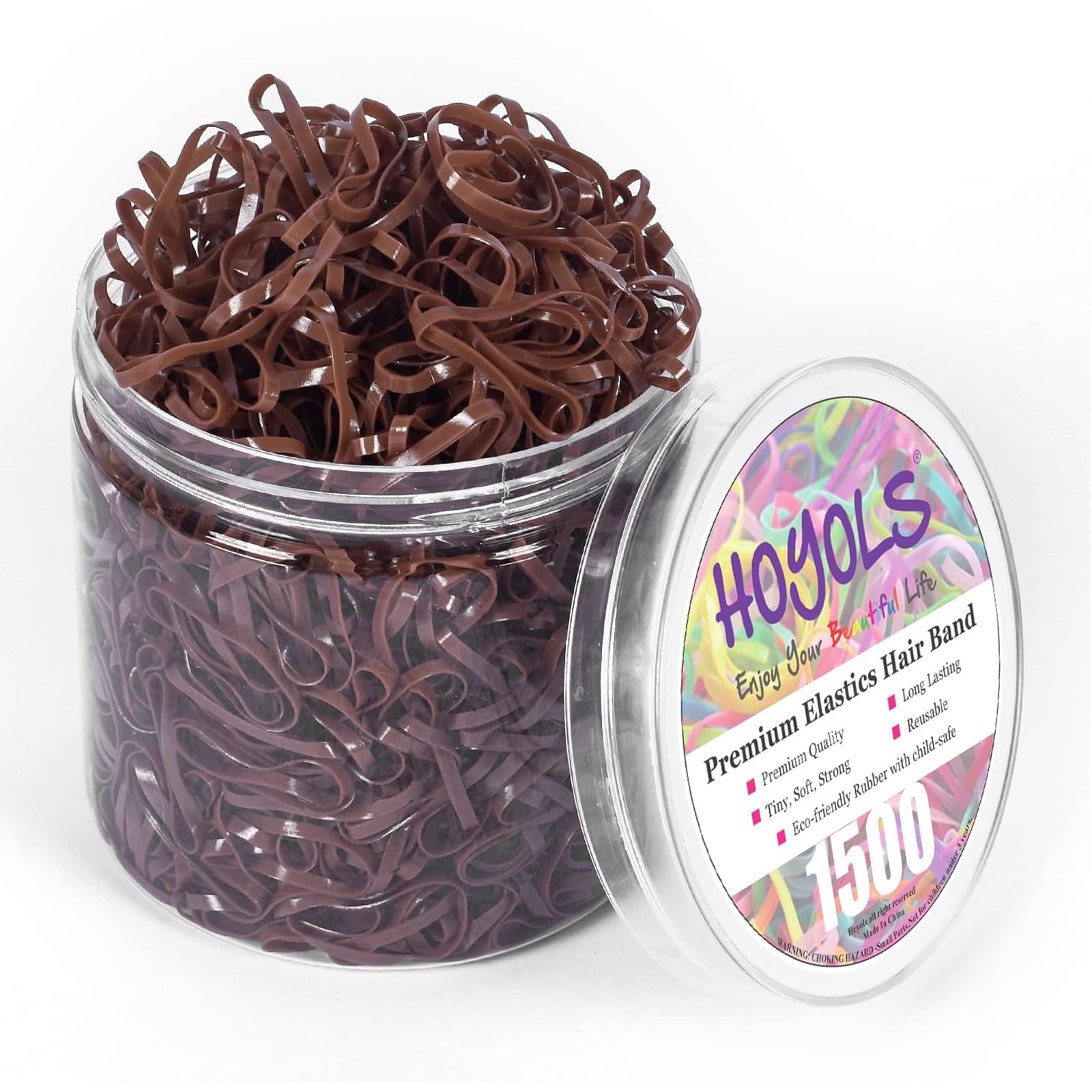 HOYOLS Brown Hair Ties Elastic Bands Small Rubber Bands for Girls Women No Damage Mini Stretchy Ponytail Holders Tiny Hairtie for Fine Thin to Medium 1500pcs TPU (Brown)