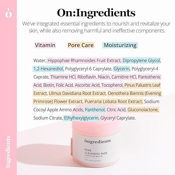ONGREDIENTS PORE CLEANSING PADS, EXFOLIATING FACE WIPES, MAKEUP REMOVER WIPES FOR FACE, PORE REDUCING, EXFOLIATING, KOREAN CLEANSING PAD SHEETS, KOREAN SKIN CARE (60 PADS)