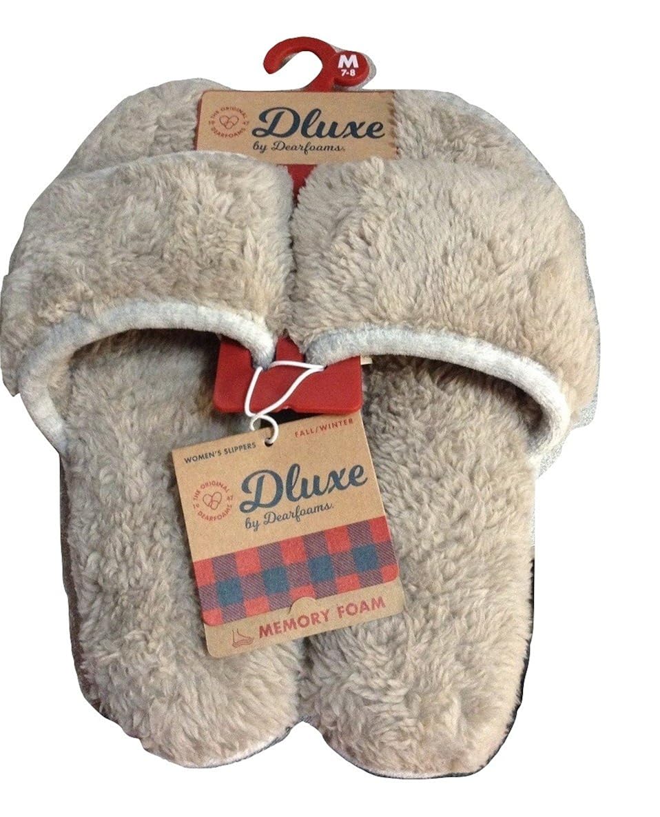 Womens Dluxe by Dearfoams Fuzzy Gray Memory Foam Slippers Size Medium 7